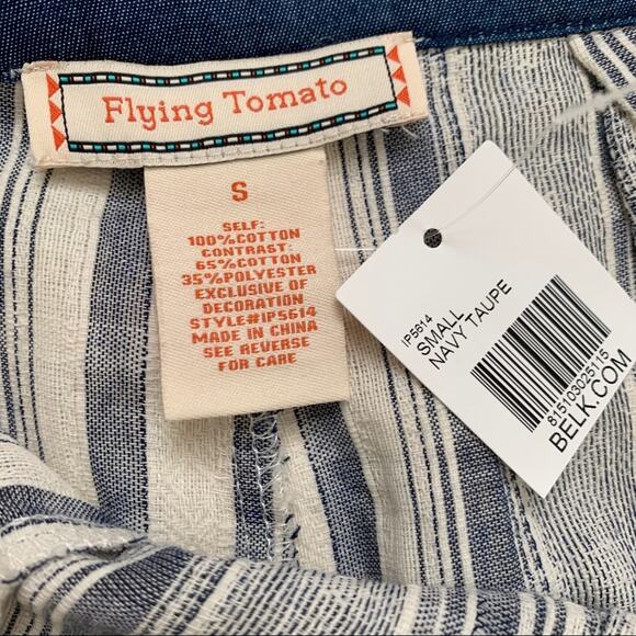 Flying Tomato Pants Wide Leg Blue Taupe Striped High Waisted Palazzo Small NWT - Picture 2 of 12